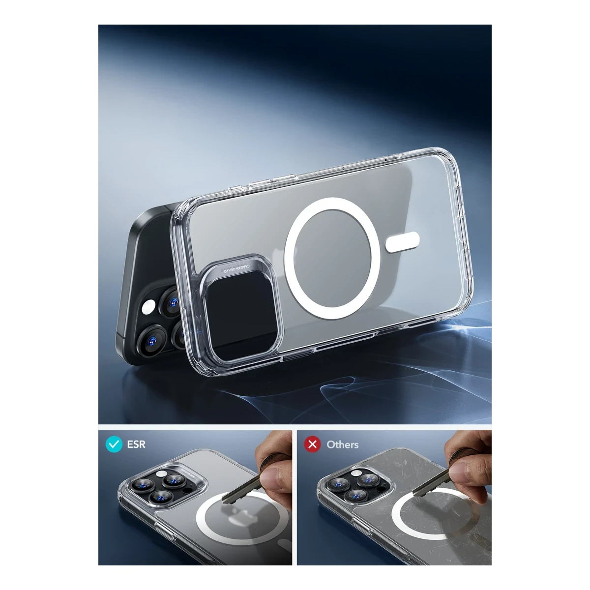 ESR Apple iPhone 16 Pro Max Classic Hybrid Magsafe Kapak + Cam Hediyeli Set - Buzlu Şeffaf