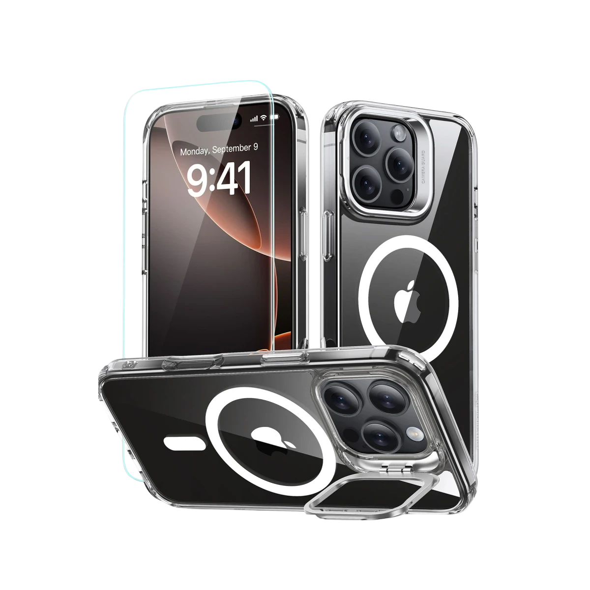ESR Apple iPhone 16 Pro Classic Hybrid Magsafe Standlı Kapak + Cam Hediyeli Set - Şeffaf