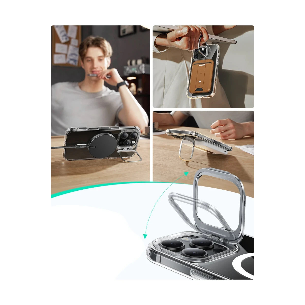 ESR Apple iPhone 16 Pro Classic Hybrid Magsafe Standlı Kapak + Cam Hediyeli Set - Şeffaf
