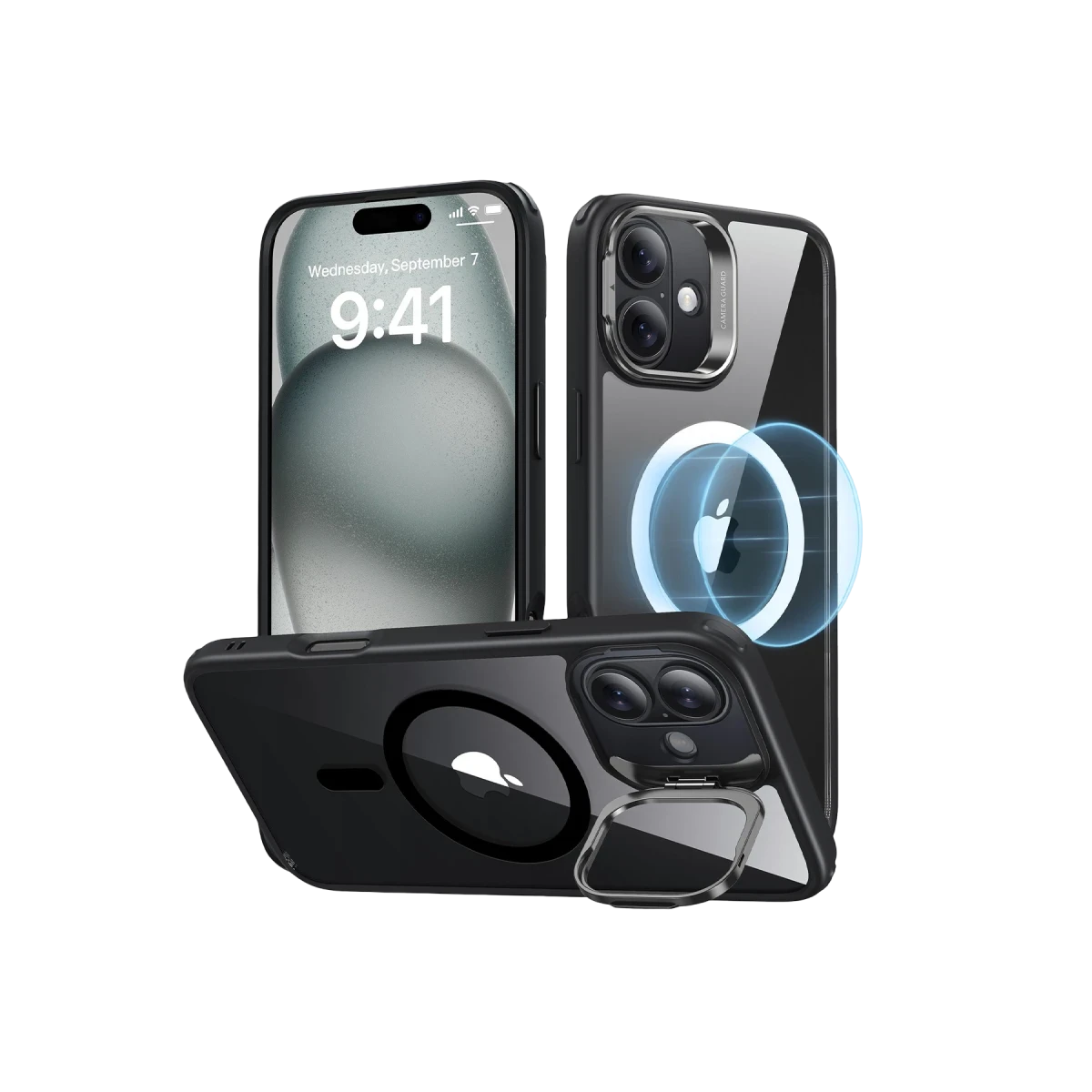 ESR Apple iPhone 16 Classic Hybrid Magsafe Standlı Kapak + Cam Hediyeli Set - Siyah