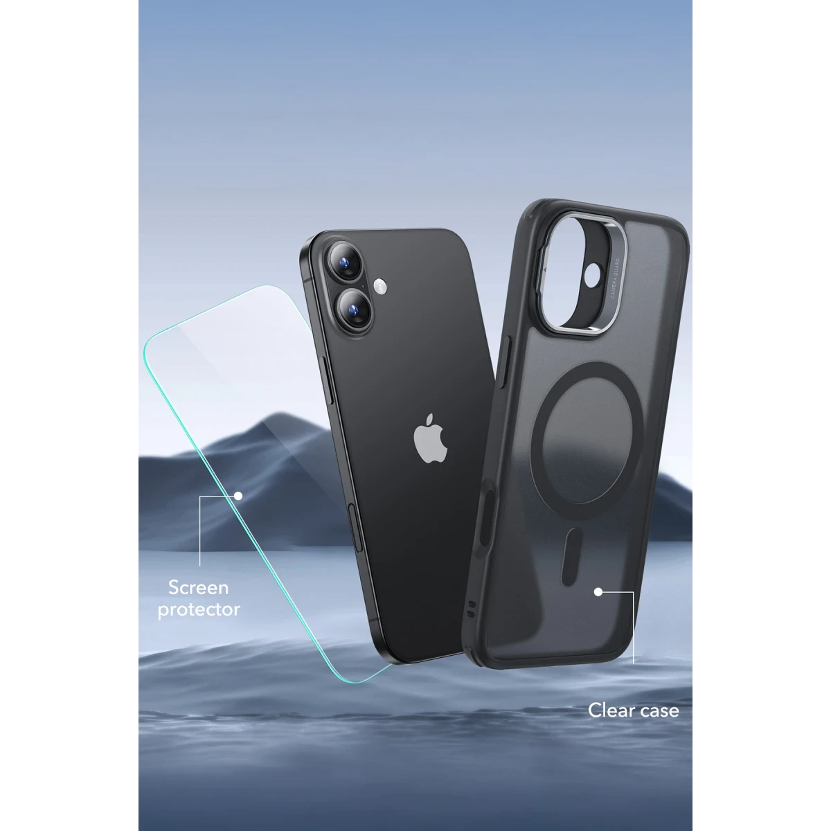 ESR Apple iPhone 16 Classic Hybrid Magsafe Standlı Kapak + Cam Hediyeli Set - Siyah