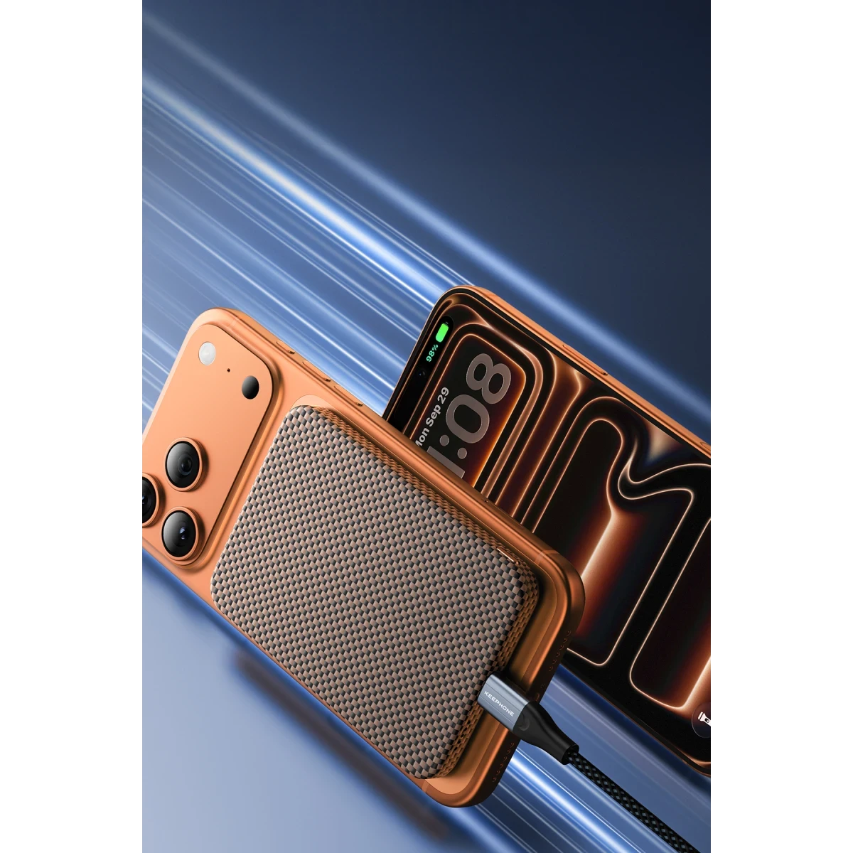 Keephone PB55 Kavos Kevlar 5.000 mAh 20W Type-C ve Semi Solid Destekli Powerbank - Siyah
