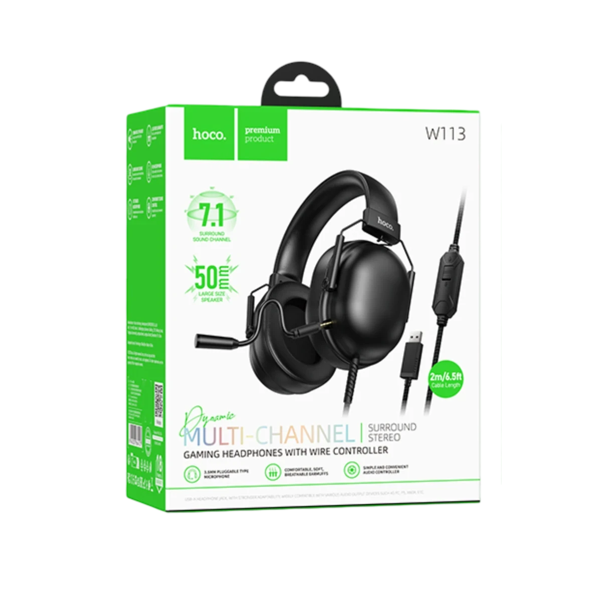 Hoco. W113 USB 7.1 Surround Kafa Üstü Gaming Kulaklık - Siyah