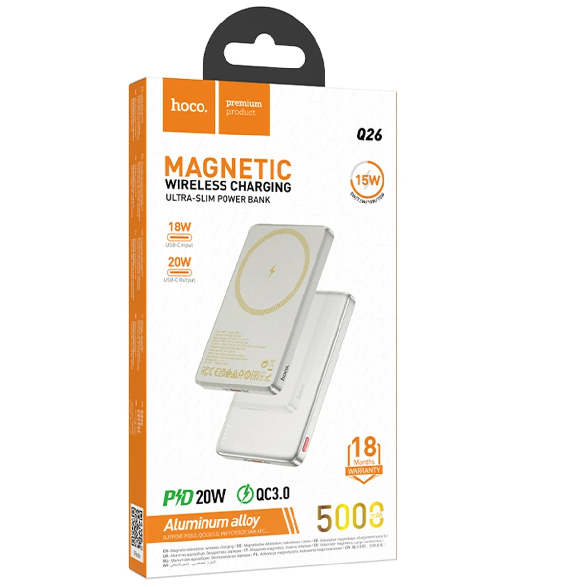 Hoco. Q26 5.000 mAh PD Magsafe Mini Powerbank - Turuncu