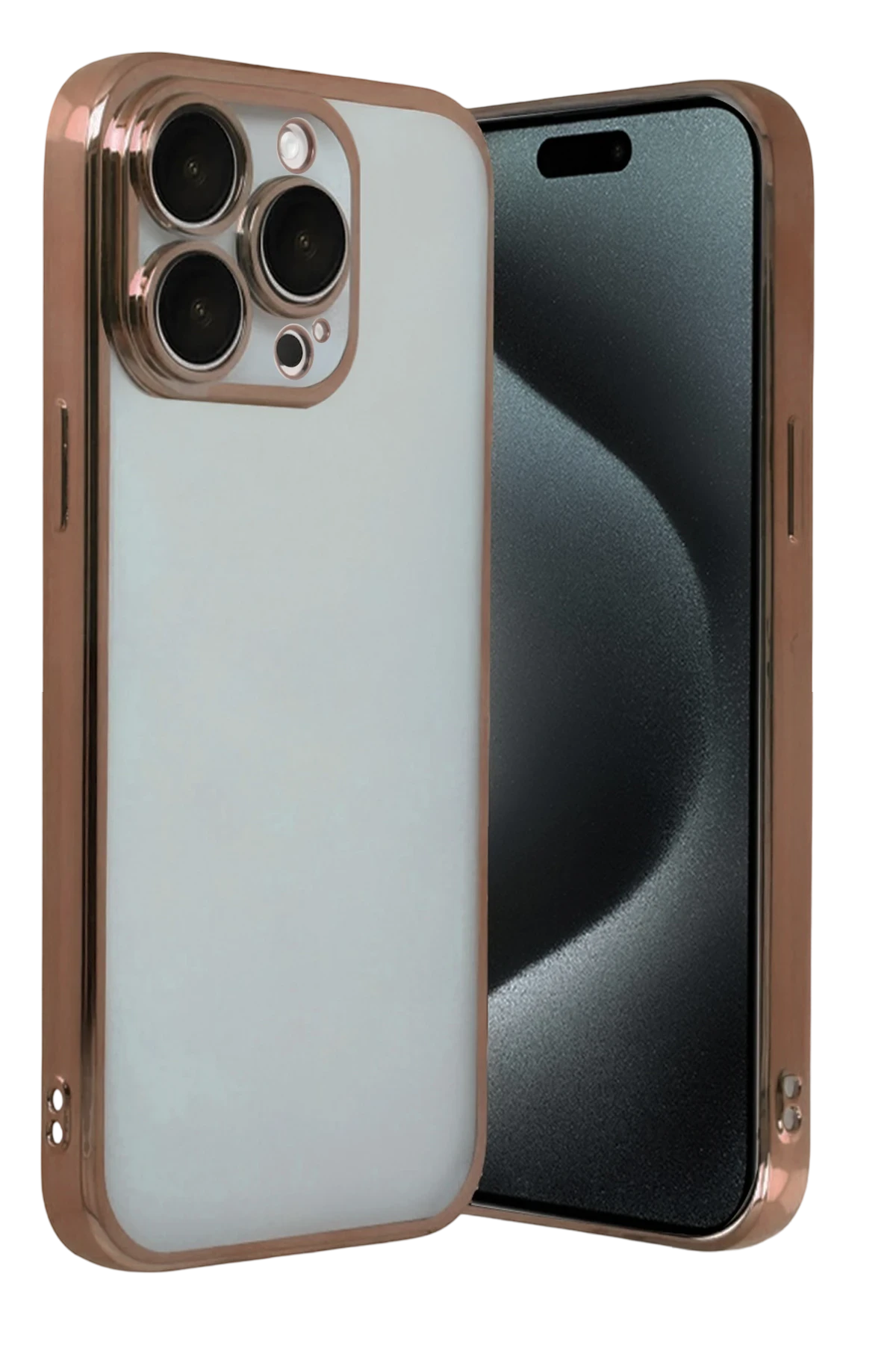 Newface Apple iPhone 15 Pro Max Razer Lensli Silikon - Çöl Titanyum