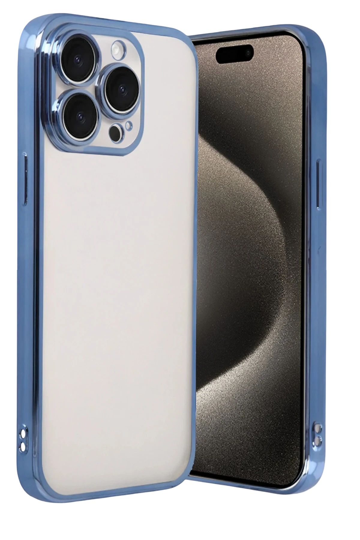 Newface Apple iPhone 15 Pro Max Razer Lensli Silikon - Açık Mavi