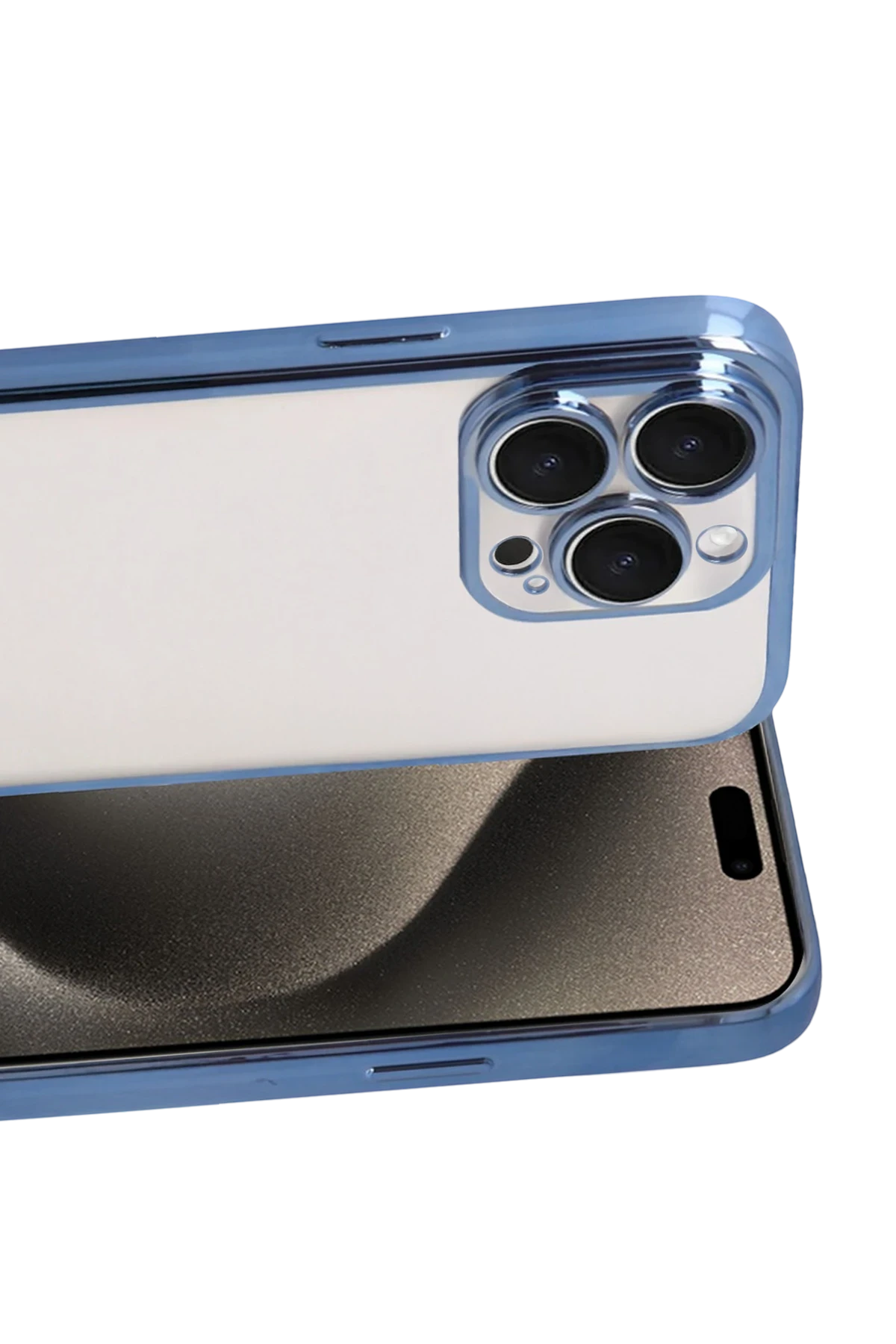 Newface Apple iPhone 15 Pro Max Razer Lensli Silikon - Açık Mavi
