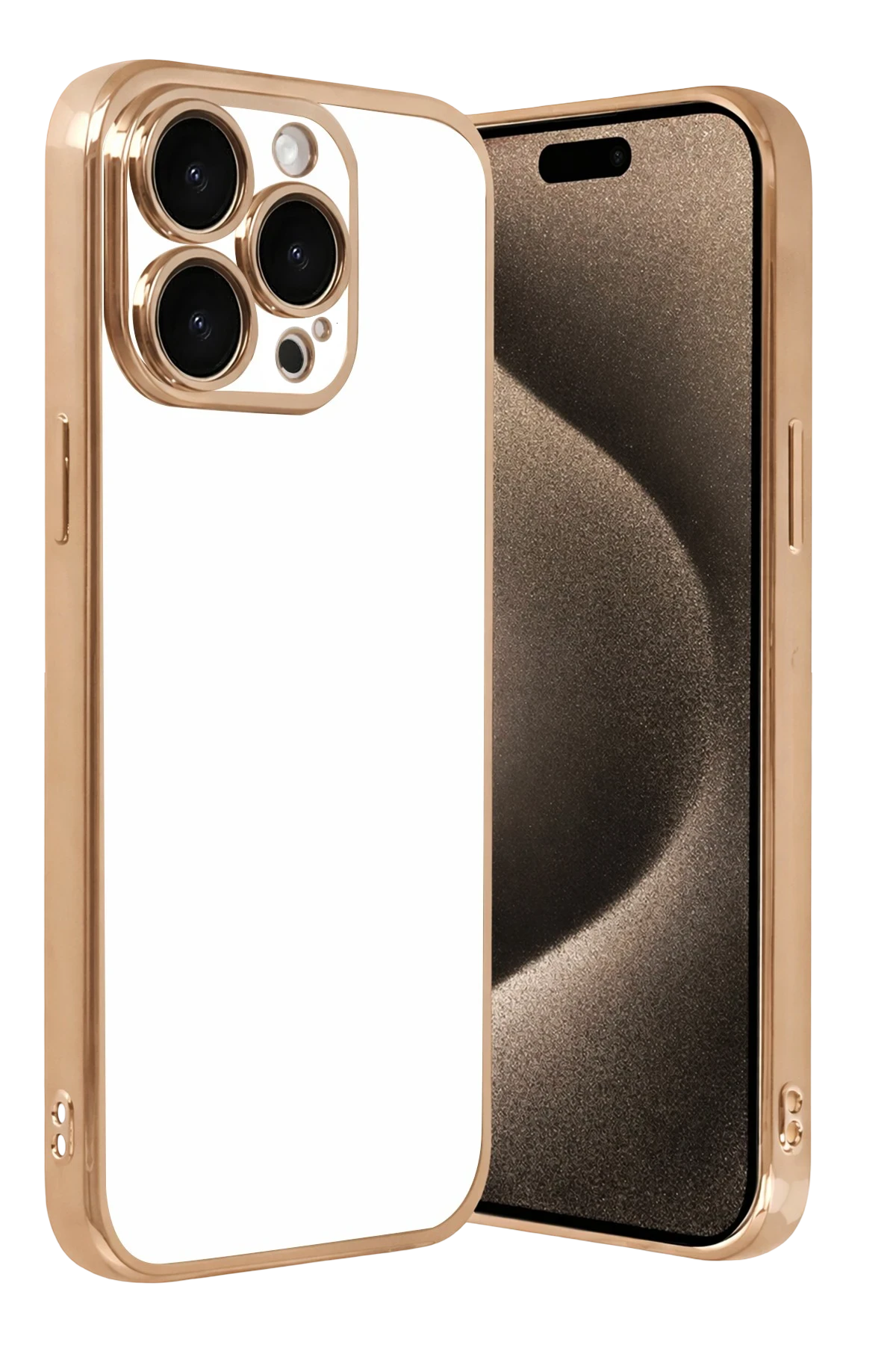 Newface Apple iPhone 15 Pro Max Razer Lensli Silikon - Gold