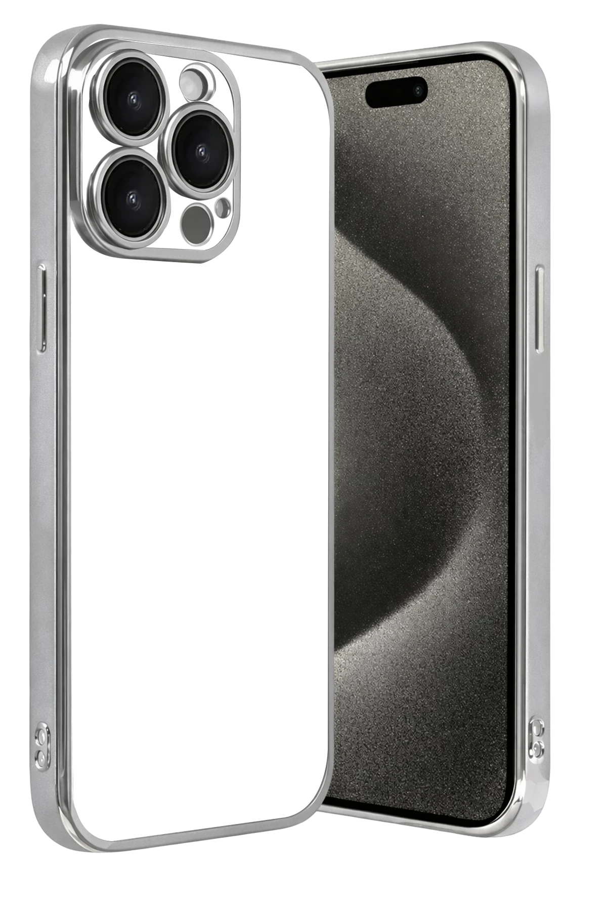 Newface Apple iPhone 15 Pro Max Razer Lensli Silikon - Gümüş