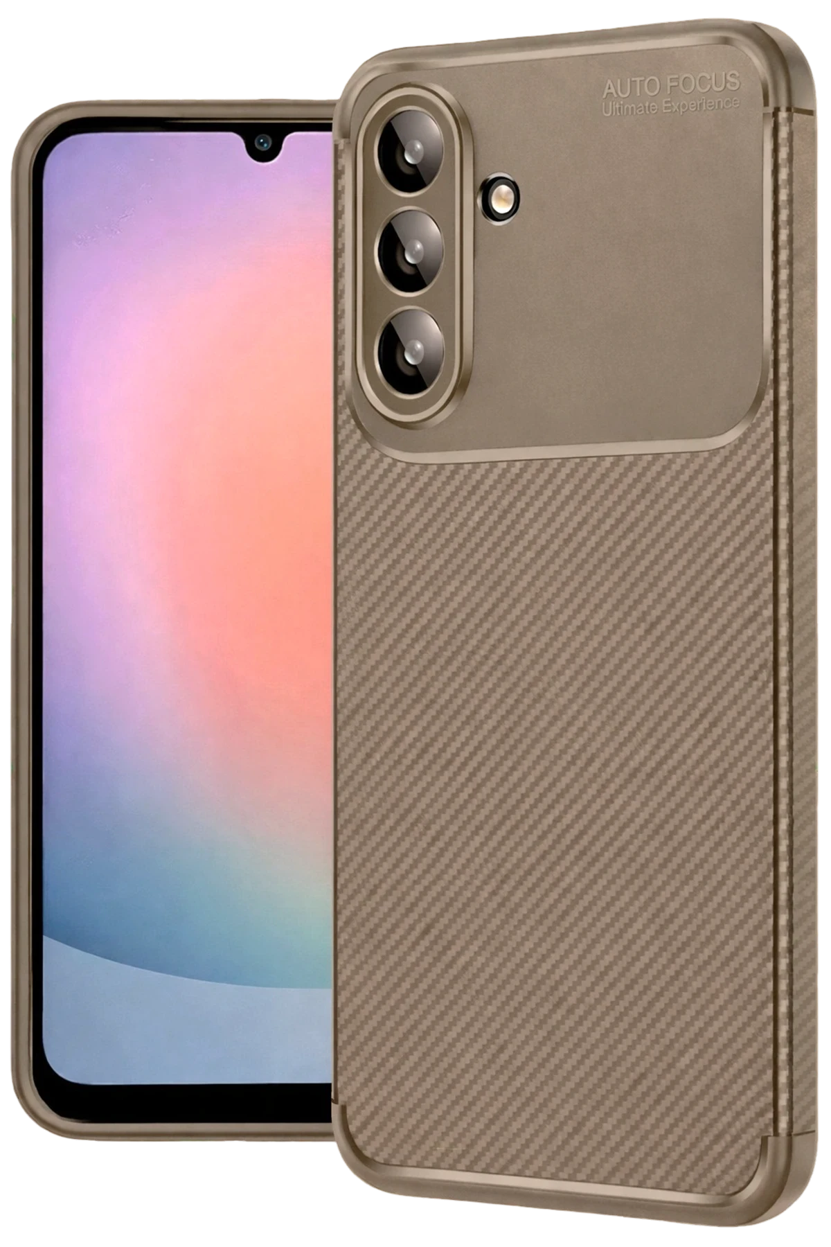 Newface Samsung Galaxy A56 Kılıf Auto Focus Karbon Kapak - Kahverengi