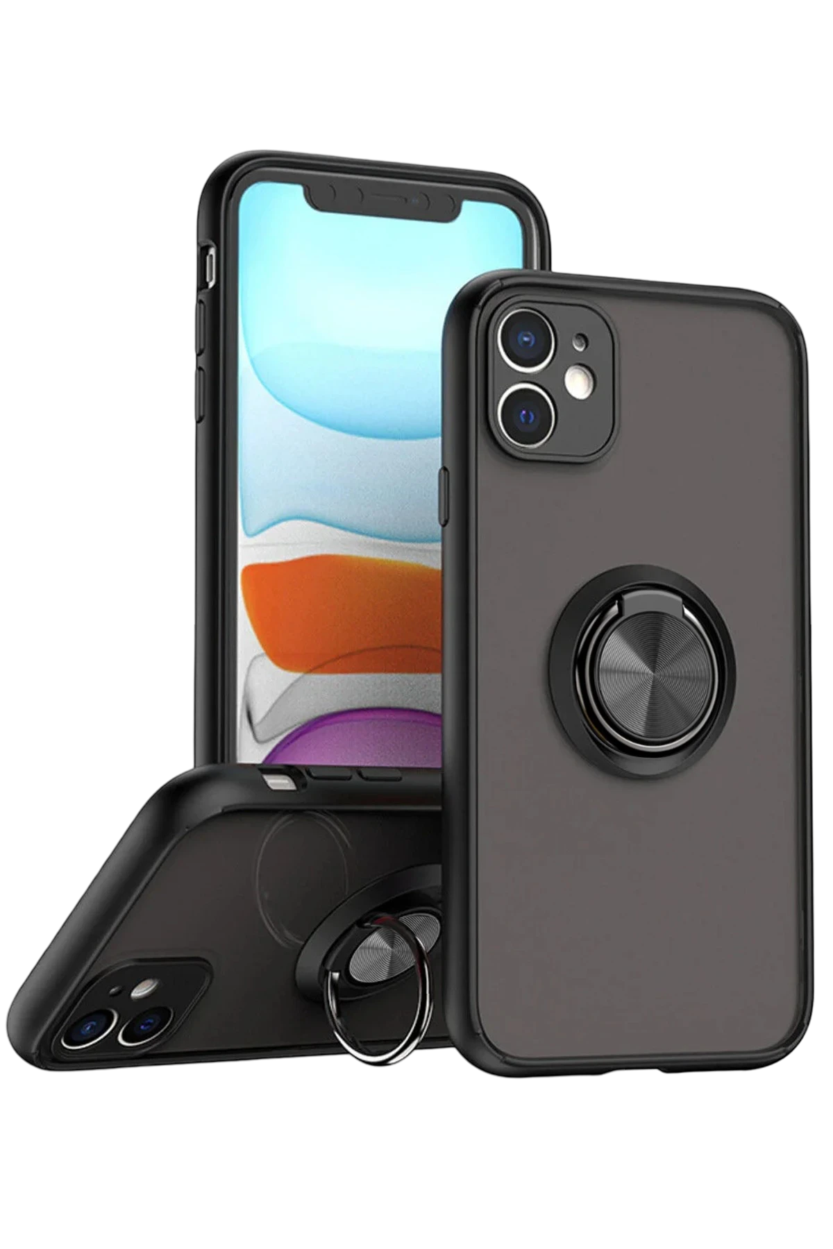 Newface iPhone 11 Kılıf Montreal Yüzüklü Silikon Kapak - Siyah