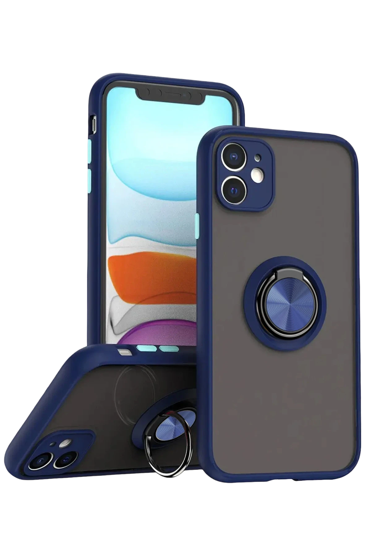 Newface iPhone 11 Kılıf Montreal Yüzüklü Silikon Kapak - Lacivert
