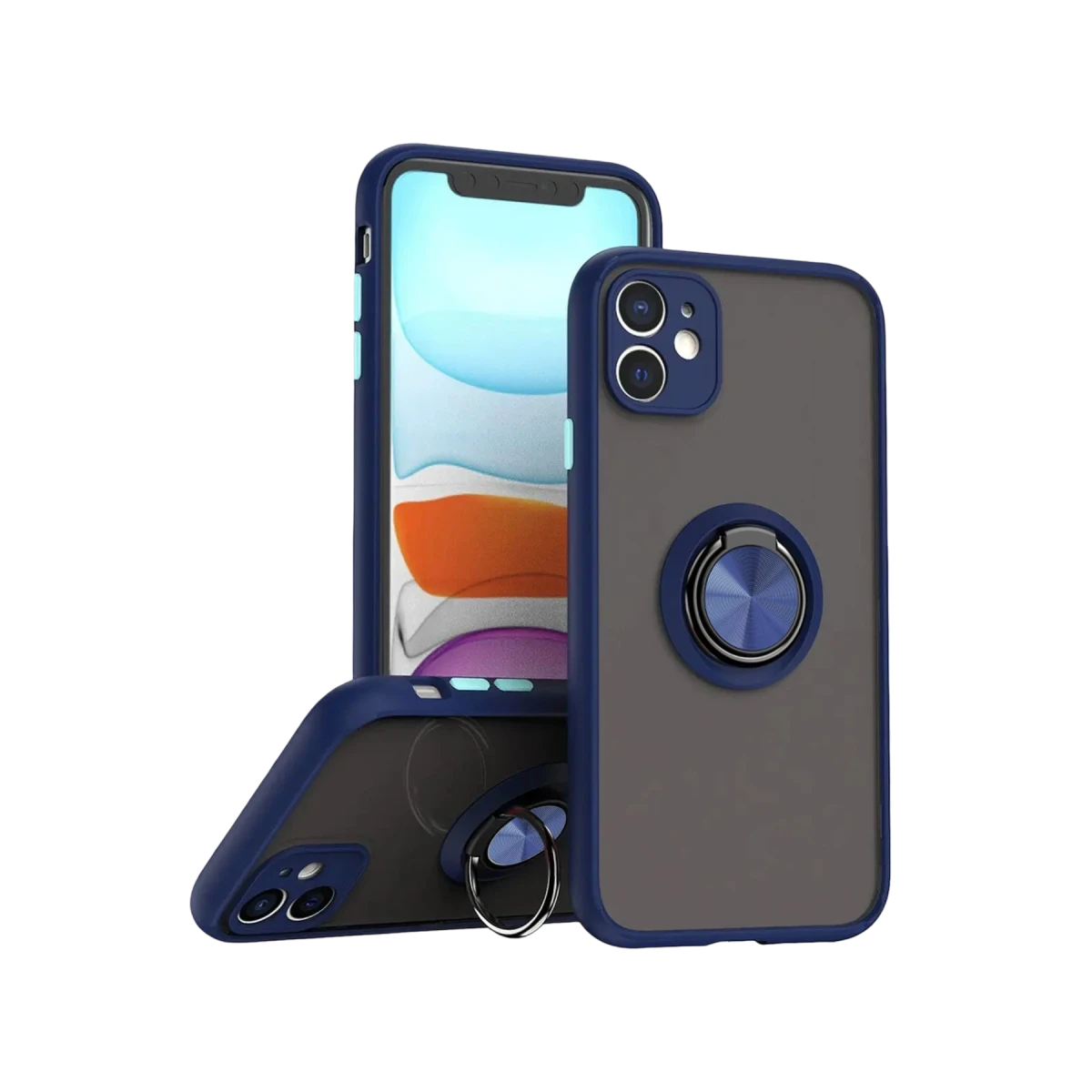 Newface Apple iPhone 11 Kılıf Montreal Yüzüklü Silikon Kapak - Lacivert