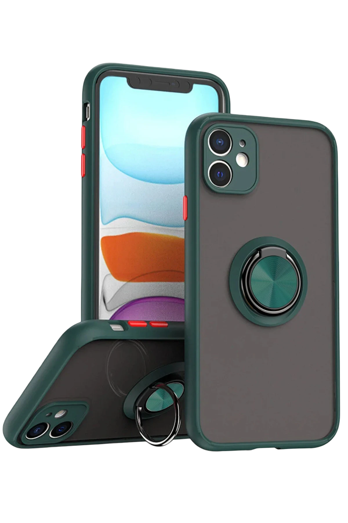 Newface iPhone 11 Kılıf Montreal Yüzüklü Silikon Kapak - Yeşil