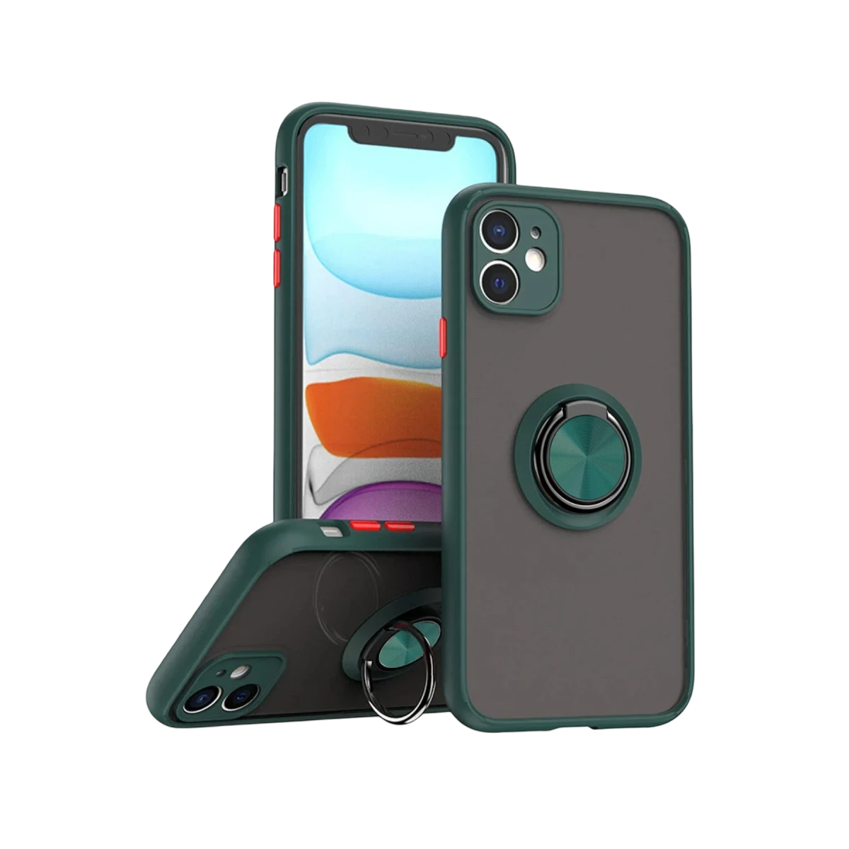 Newface Apple iPhone 11 Kılıf Montreal Yüzüklü Silikon Kapak - Yeşil