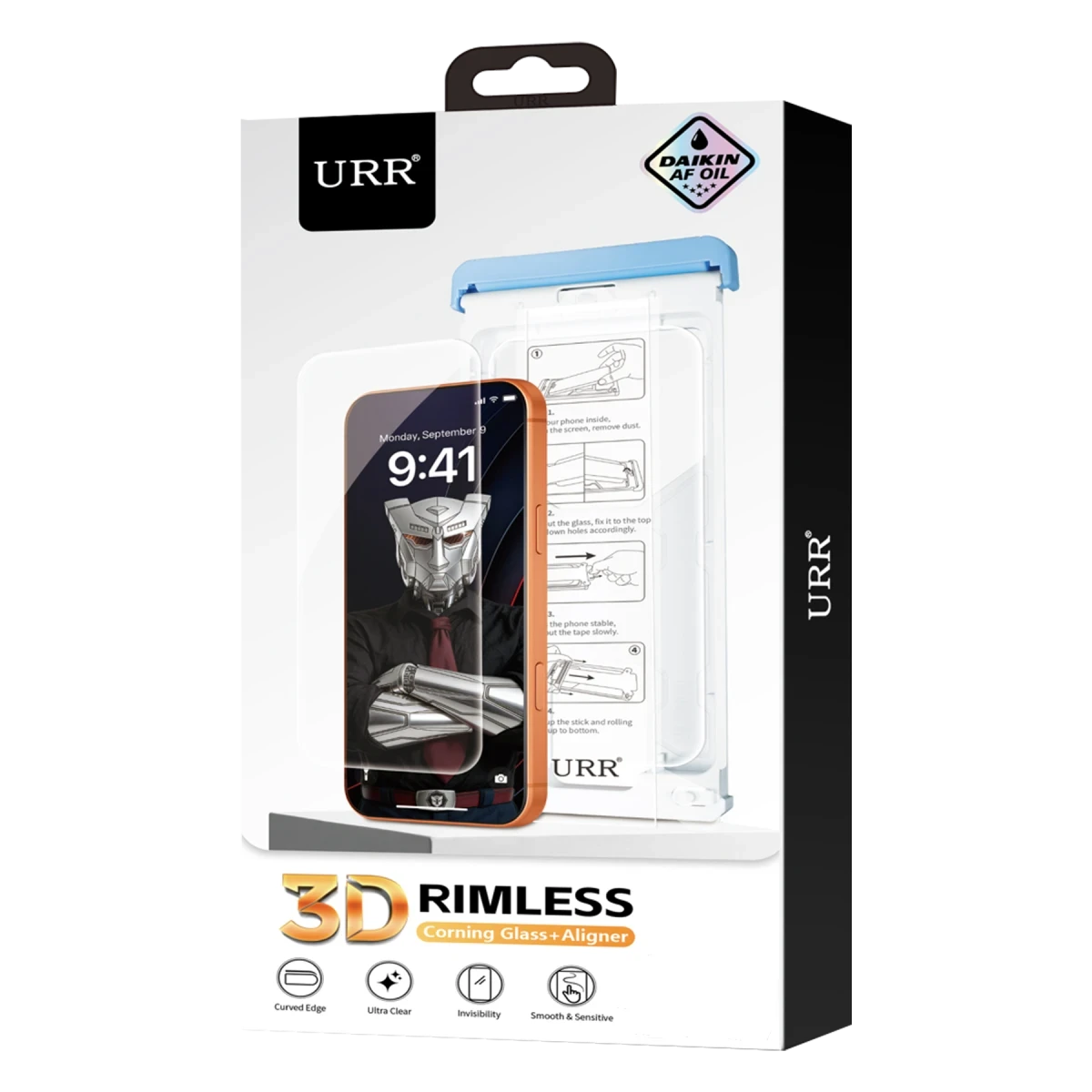 URR Apple iPhone 17 Pro 3D Rimless Aligner AutoKit Corning Glass Ekran Koruyucu - Şeffaf
