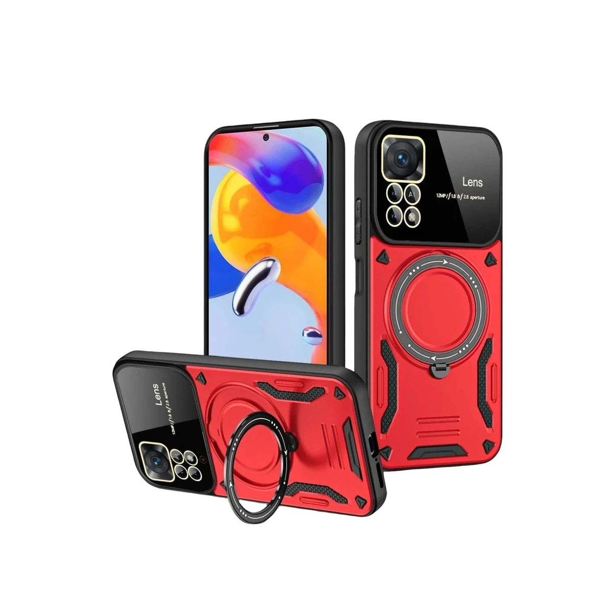 Newface Realme 11 Pro Plus Joy Lens Standlı Kapak - Kırmızı
