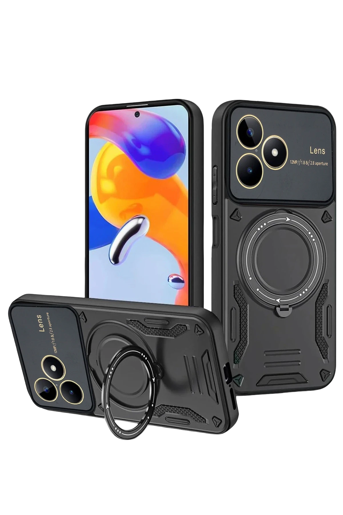 Newface Realme C53 Kılıf Joy Lens Standlı Kapak - Siyah