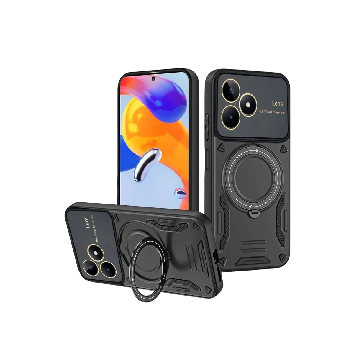 Newface Realme C53 Kılıf Joy Lens Standlı Kapak - Siyah — görsel 2