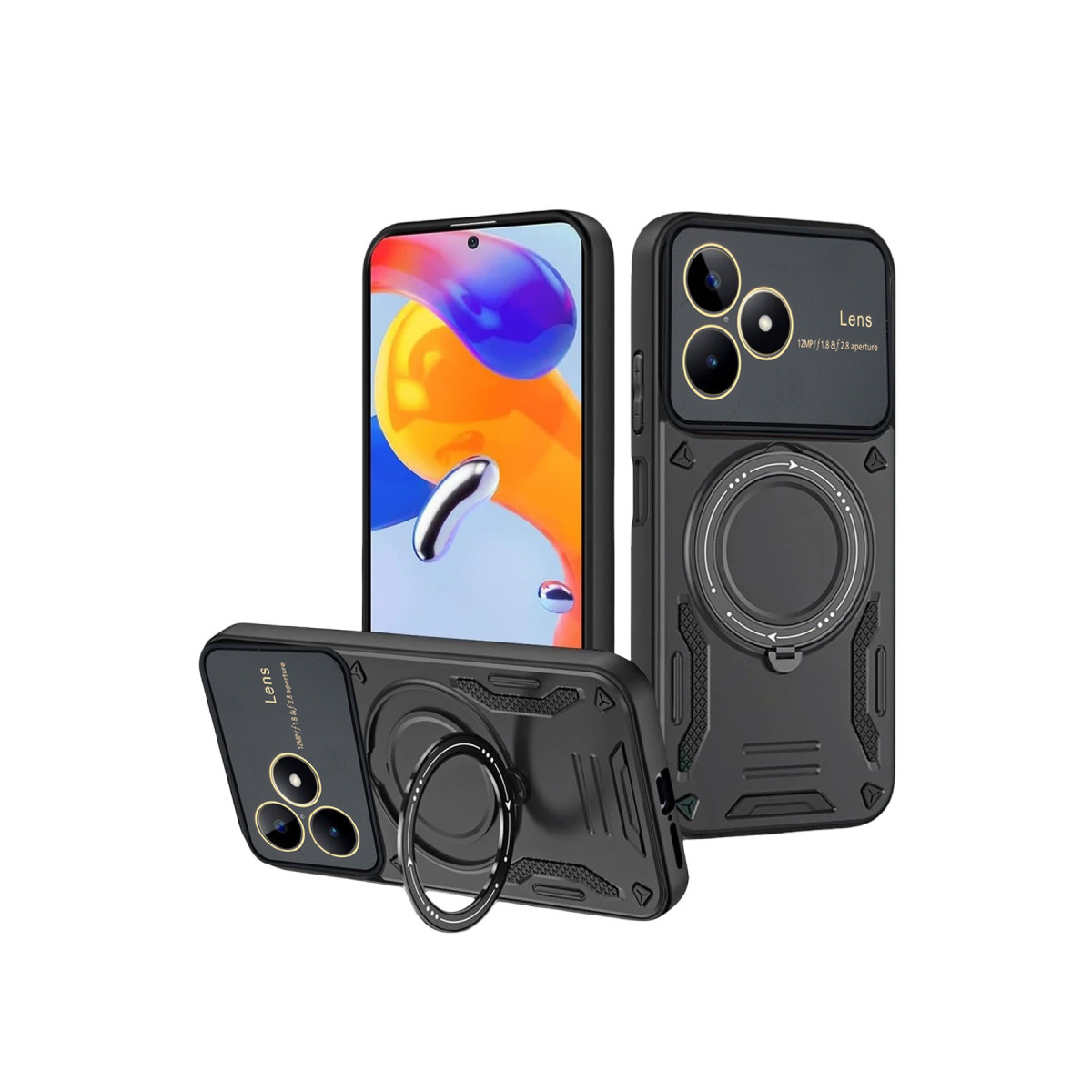 Newface Realme C53 Kılıf Joy Lens Standlı Kapak - Siyah — görsel 3