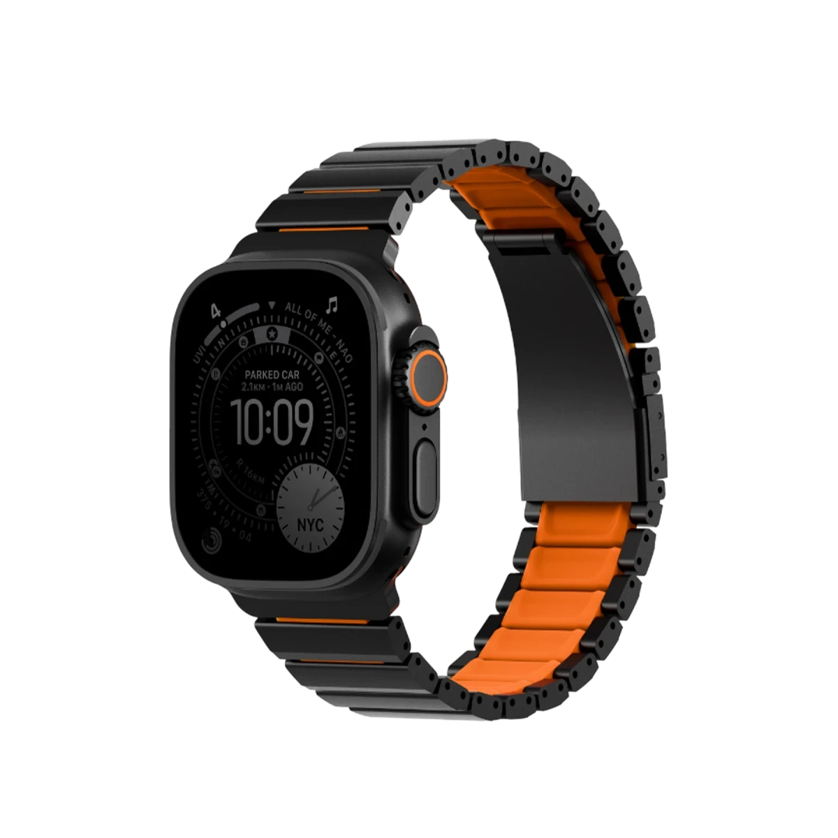 Uniq Apple Watch Ultra 49mm Strova Flex Steel Kordon - Siyah-Turuncu