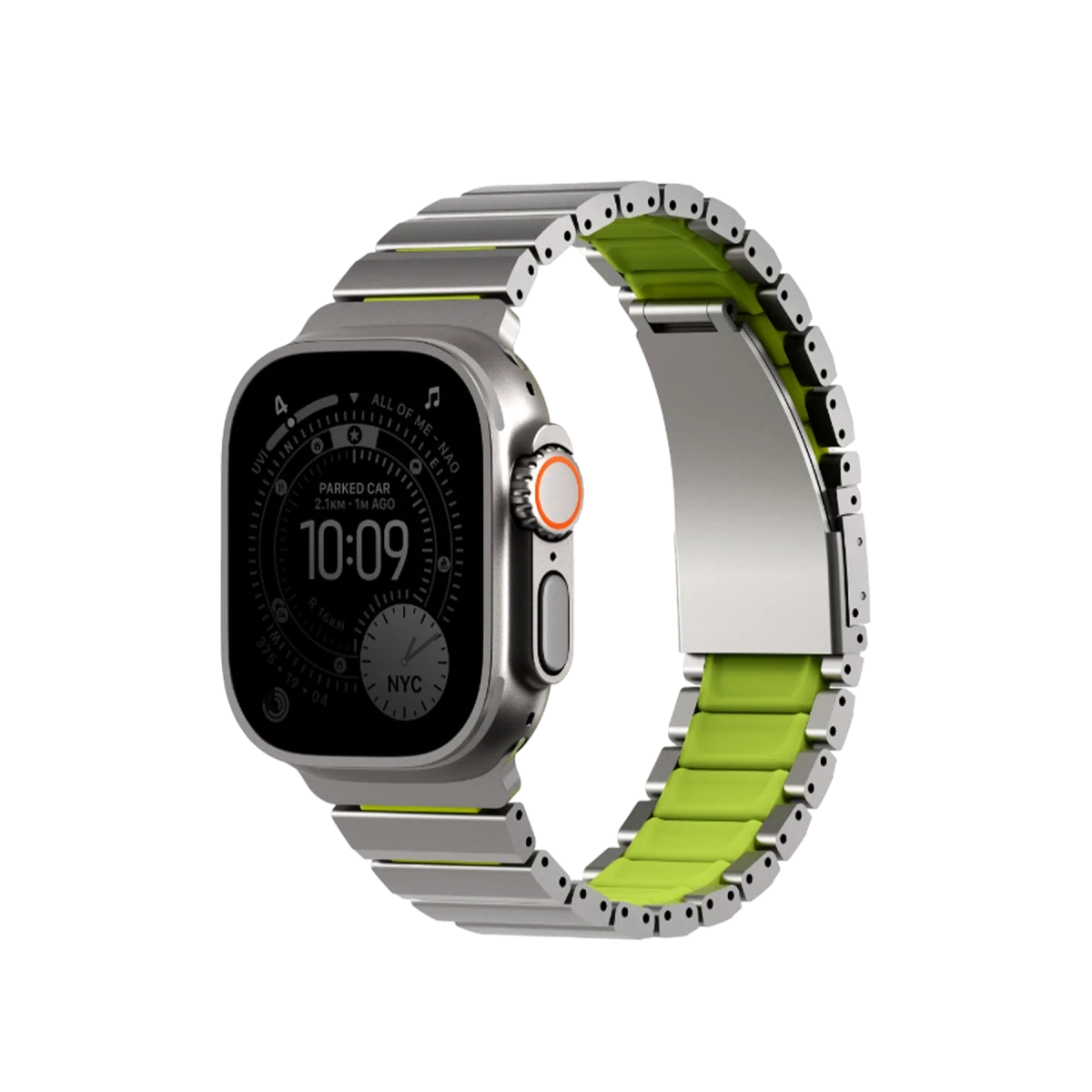Uniq Apple Watch Ultra 49mm Strova Flex Steel Kordon - Gümüş-Yeşil