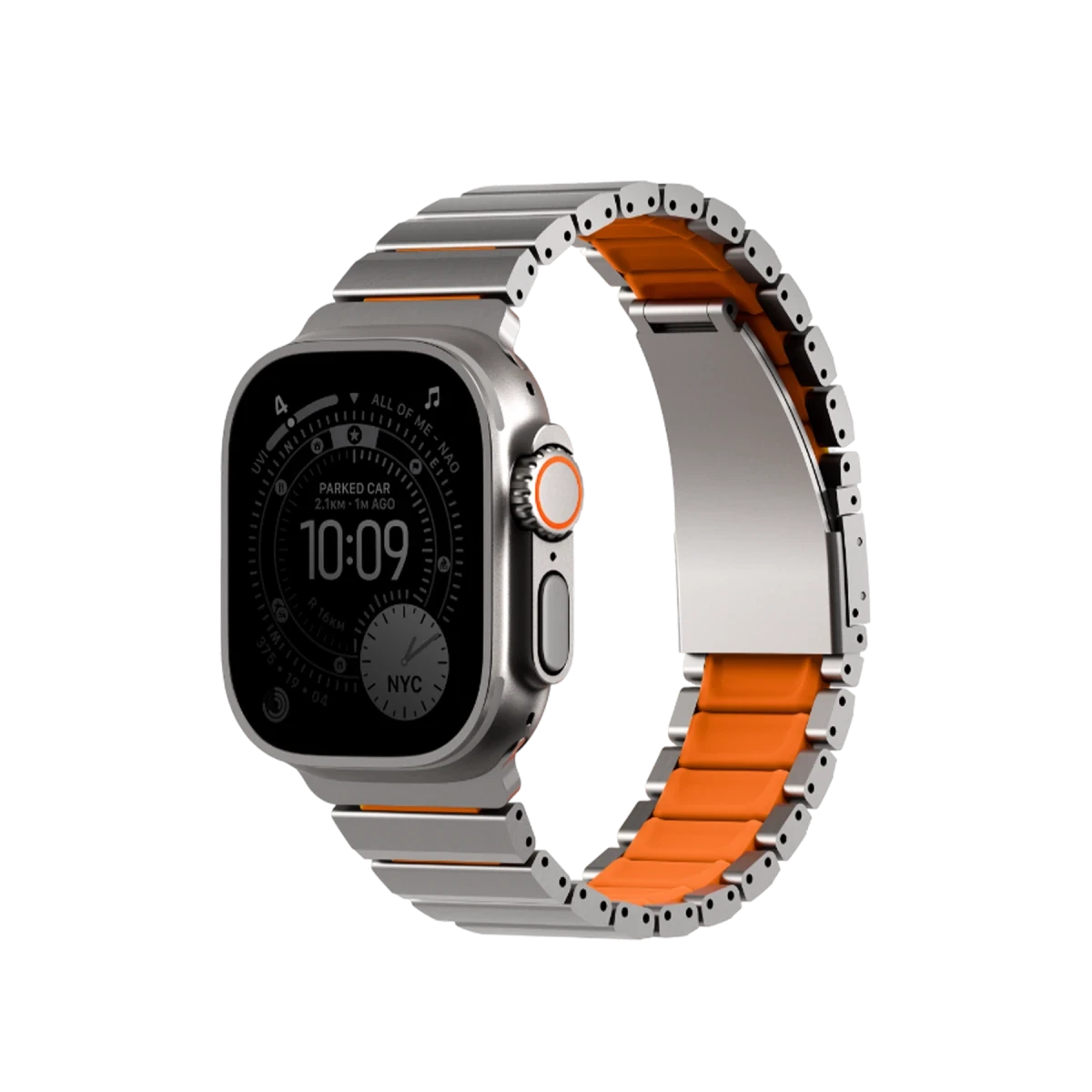 Uniq Apple Watch Ultra 49mm Strova Flex Steel Kordon - Gümüş-Turuncu