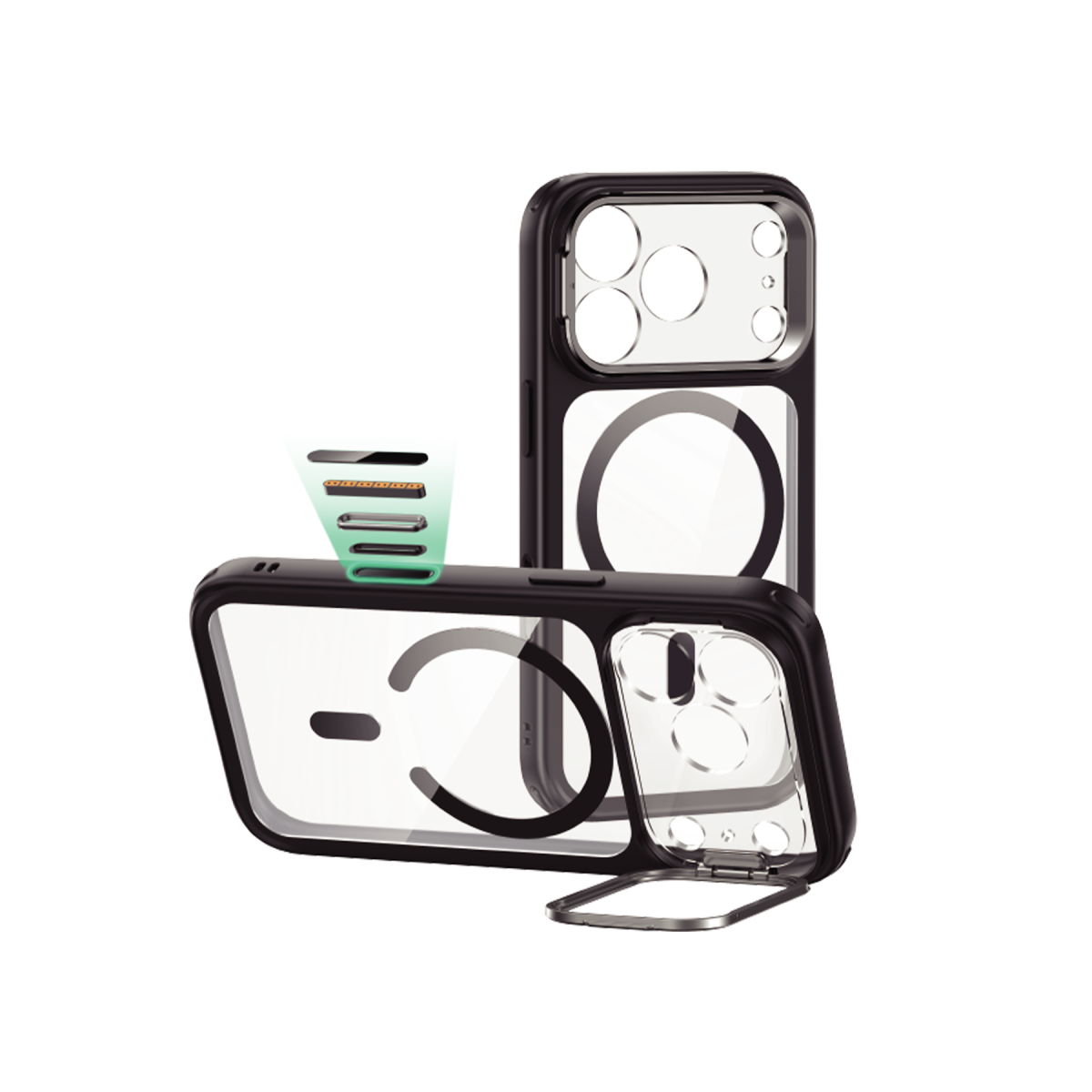 ESR Apple iPhone 17 Pro Classic Hybrid Magsafe Standlı Kapak - Clear Black
