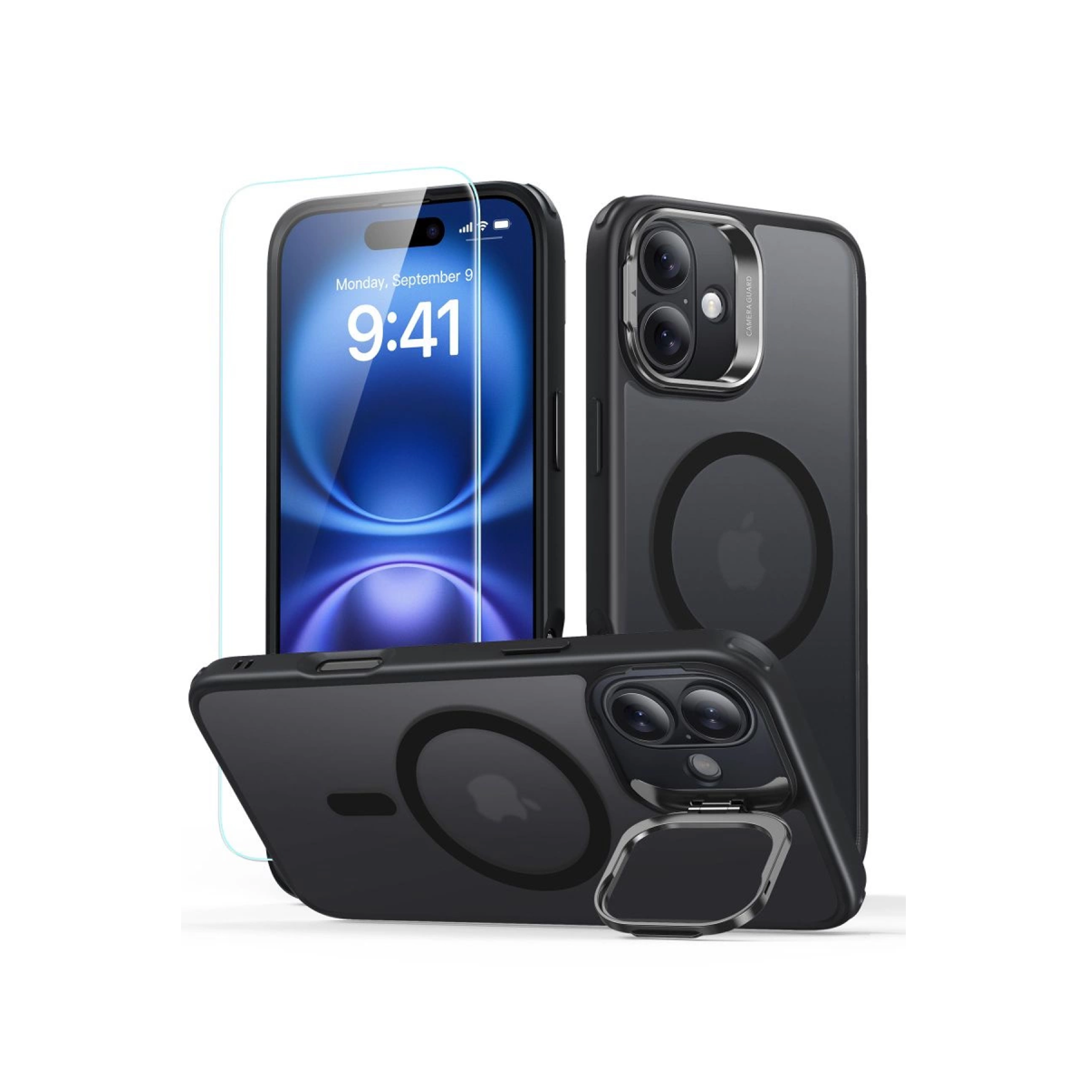 ESR Apple iPhone 16 Classic Hybrid Magsafe Standlı Kapak + Cam Hediyeli Set - Buzlu Siyah
