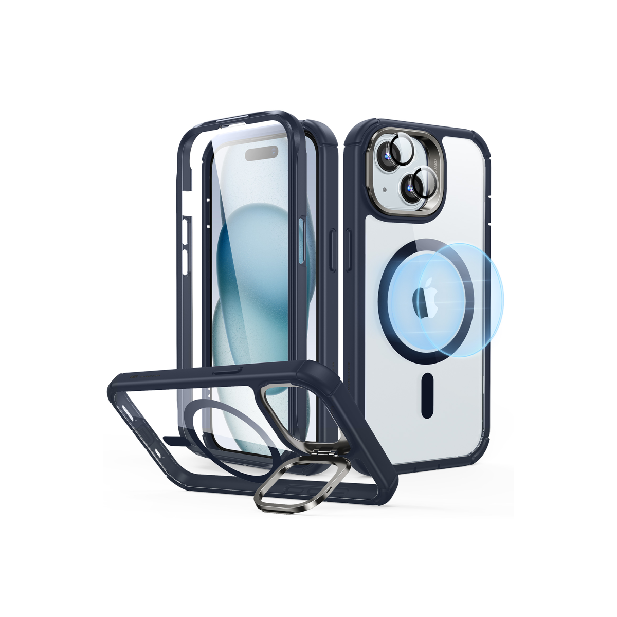 ESR Apple iPhone 15 Ekran ve Lens Koruyuculu Armor Tough Standlı Magsafe Kapak - Lacivert