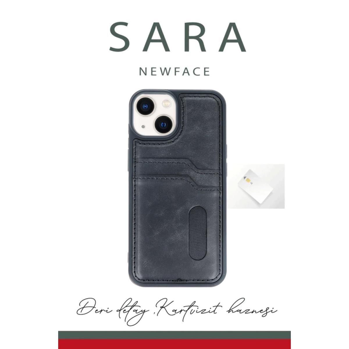 Apple iPhone 15 Sara Kartvizitli Deri Kılıf - Lacivert
