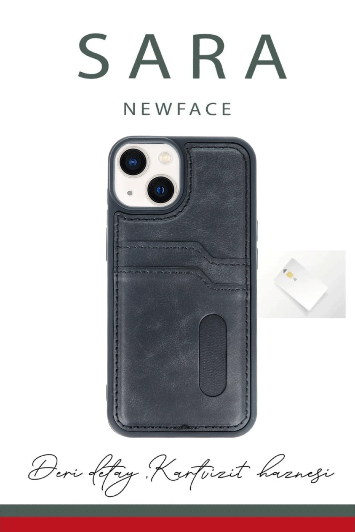 Newface Apple iPhone 15 Sara Kartvizitli Deri Kılıf - Kırmızı — görsel 2