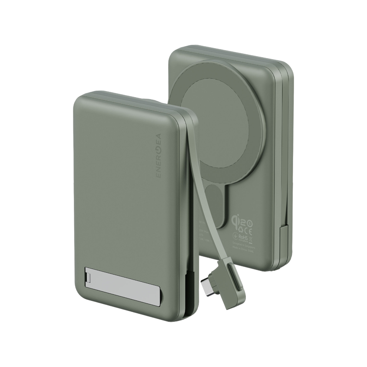 Energea MagPac Pro Plus Qi2 10.000mAh 1 Adet 20W Type-C 1 Adet 20W Type-C Kablo ve 15W Kablosuz Şarj Çıkışlı PD Hızlı Şarj Magsafe Powerbank - Yeşil