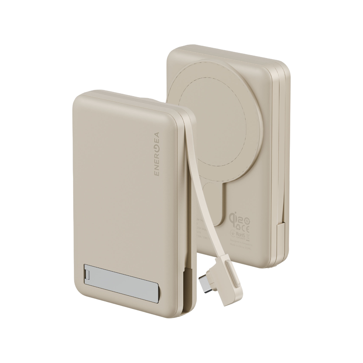 Energea MagPac Pro Plus Qi2 10.000mAh 1 Adet 20W Type-C 1 Adet 20W Type-C Kablo ve 15W Kablosuz Şarj Çıkışlı PD Hızlı Şarj Magsafe Powerbank - Krem