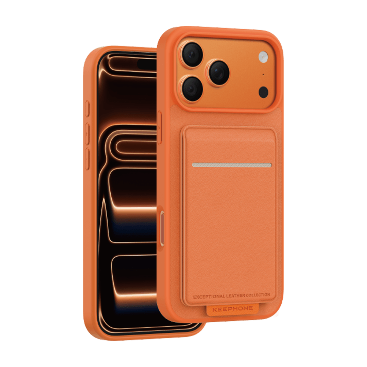 Keephone Apple iPhone 17 Pro Max Suedea Kartvizitli Standlı Kapak - Turuncu