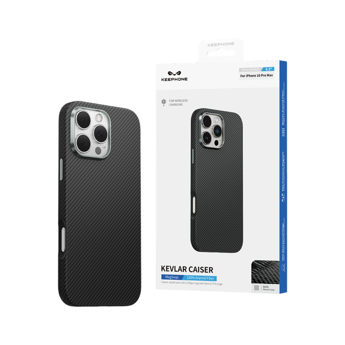 Keephone Apple iPhone 16 Pro Kevlar Caiser Magsafe Kapak - Siyah