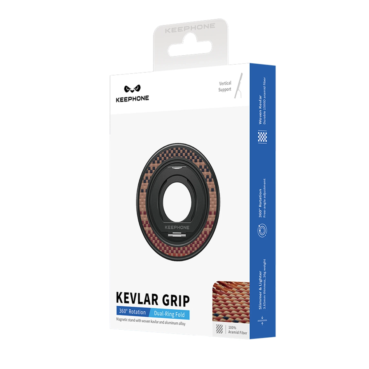 Keephone Kevlar Grip 360 Manyetik Magsafe Kickstand Yüzük - Black Robin