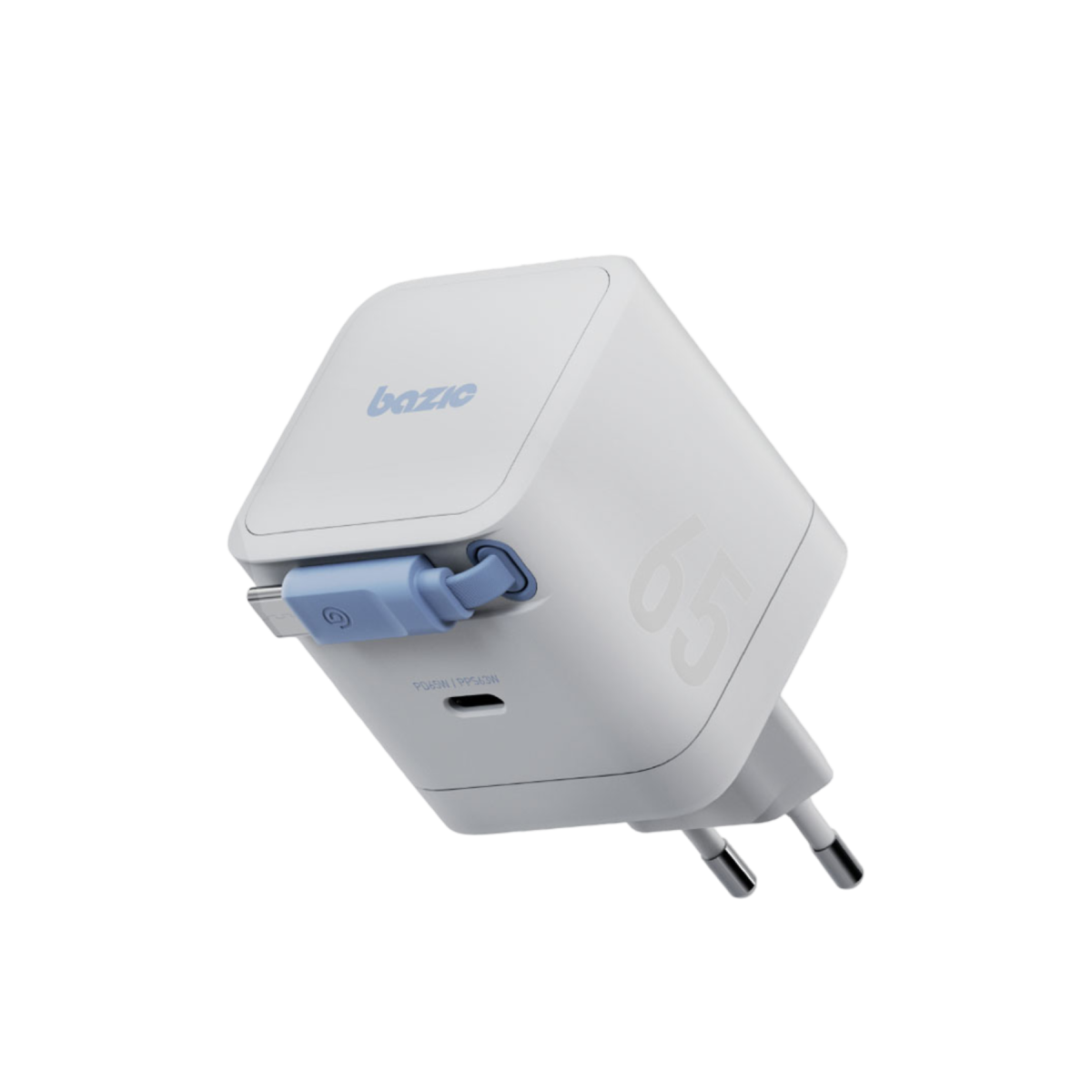 Energea X Bazic GoPort Retrek 65W Dahili Kablolu GaN USB-C Şarj Adaptörü - Beyaz