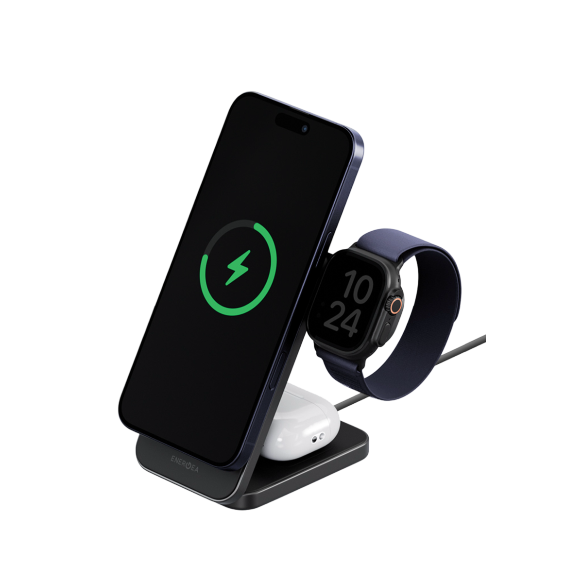 Energea MagTrio 2 3in1 Katlanabilir 25W Telefon Saat Airpods Masaüstü Hızlı Şarj Standı - Siyah