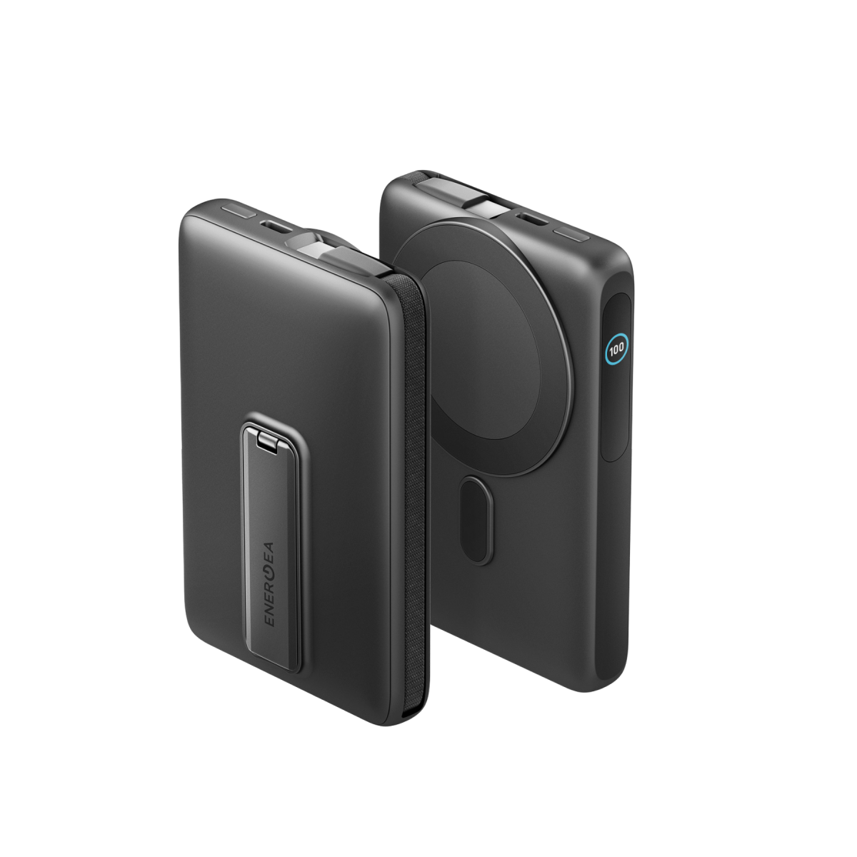Energea MagPac Ultra 10000mAh Qi2 25W Dahili Kablolu Standlı Manyetik Powerbank - Siyah