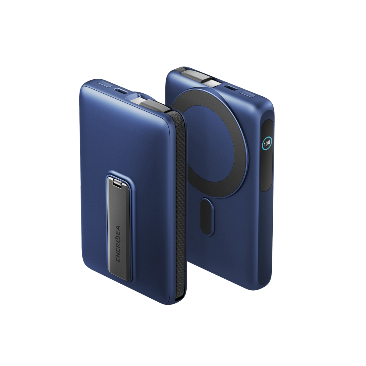 Energea MagPac Ultra 10000mAh Qi2 25W Dahili Kablolu Standlı Manyetik Powerbank - Mavi
