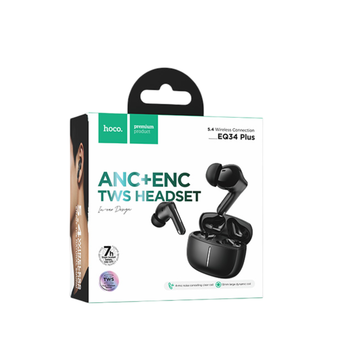 Hoco. EQ34 Plus Rima ANC Bluetooth 5.4 Destekli TWS Kablosuz Kulaklık - Siyah