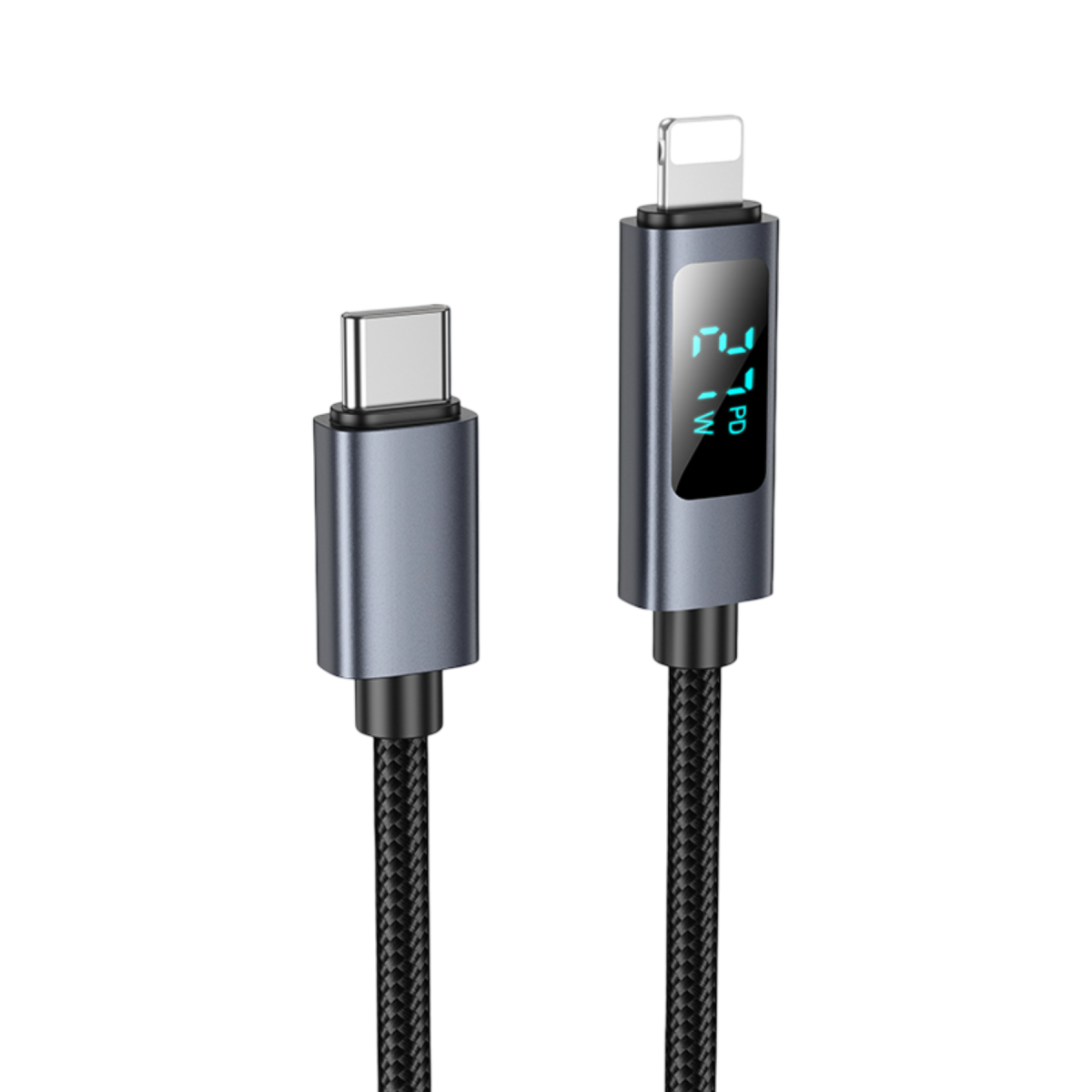 Hoco. X112 1M 27W Dijital Ekranlı Lightning to Type-C PD Şarj ve Data Kablosu - Siyah