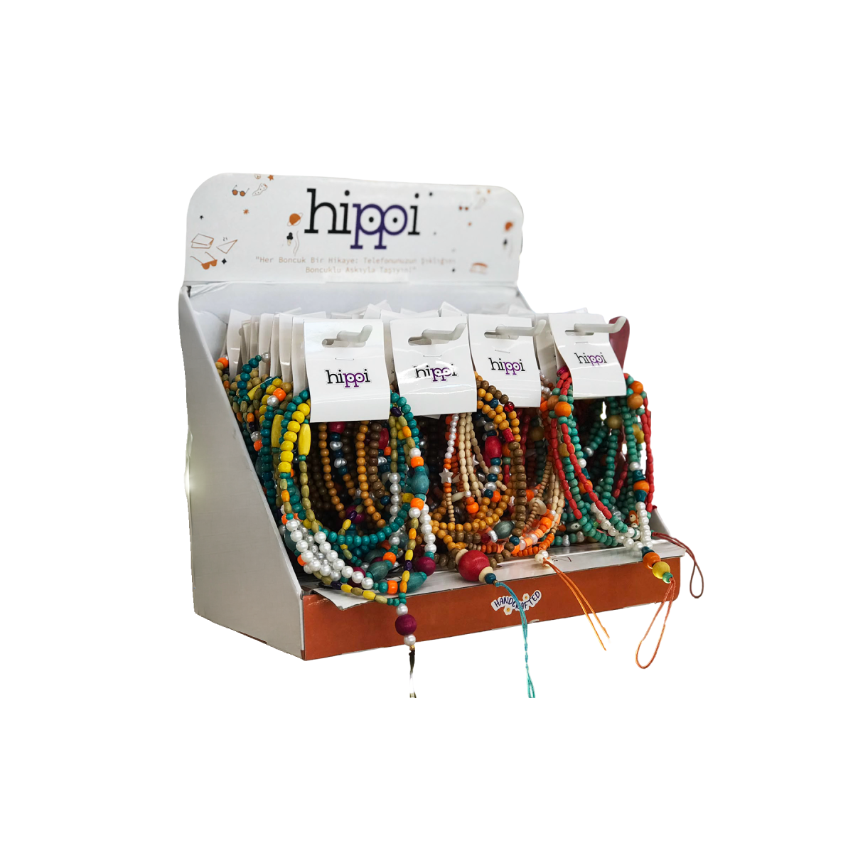 Hippi Bazic Renkli 125 CM Boncuk Askılı Telefon Askısı - Renkli