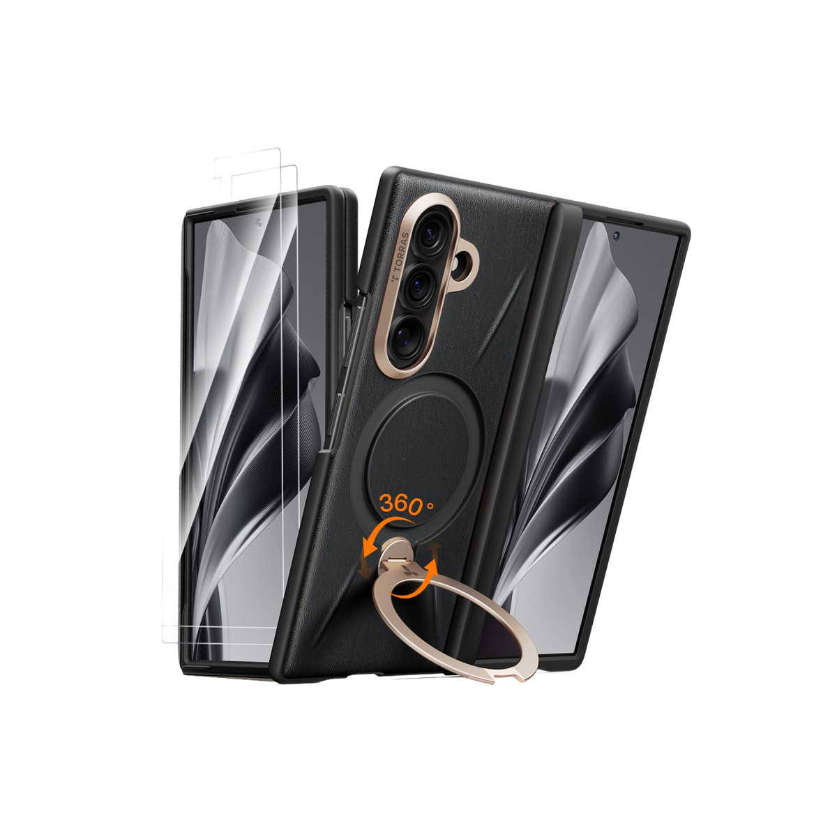 Torras Samsung Galaxy Z Fold 8 Ultra Ostand Q3 VegSkin 2 Adet Ekran Koruyuculu Magsafe Kılıf - Siyah
