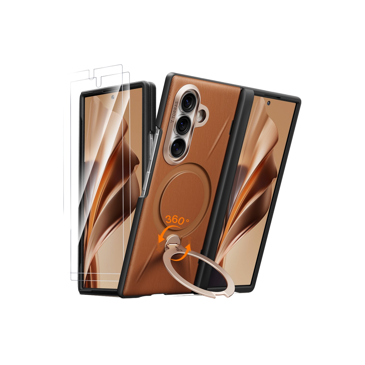 Torras Samsung Galaxy Z Fold 8 Ultra Ostand Q3 VegSkin 2 Adet Ekran Koruyuculu Magsafe Kılıf - Kahverengi