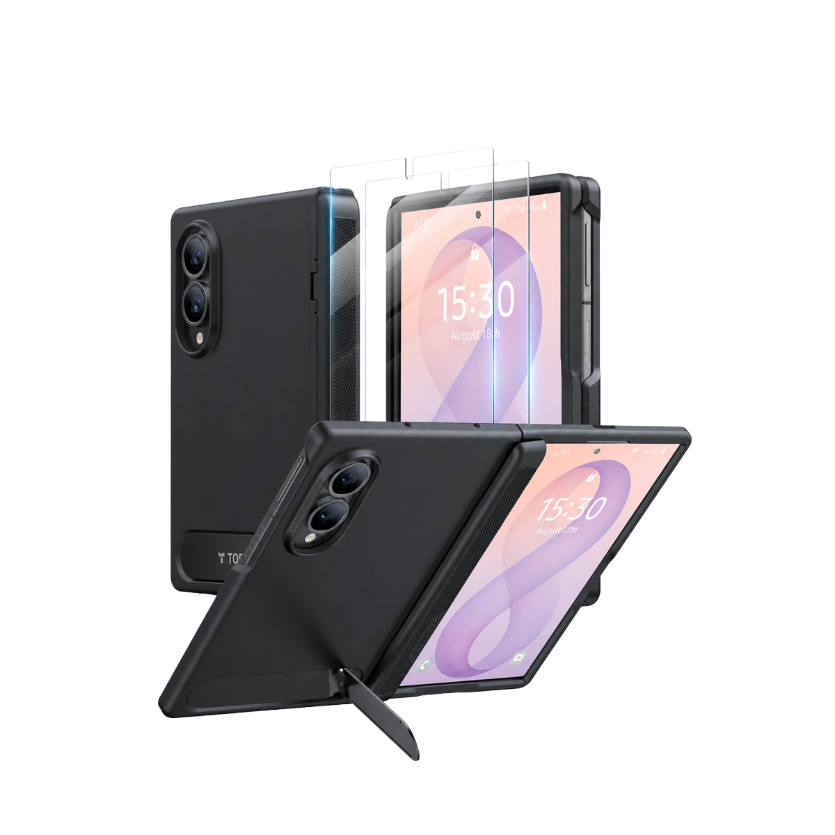 Torras Samsung Galaxy Z Fold 8 Ostand L1 2 Adet Ekran Koruyuculu Standlı Magsafe Kapak - Siyah