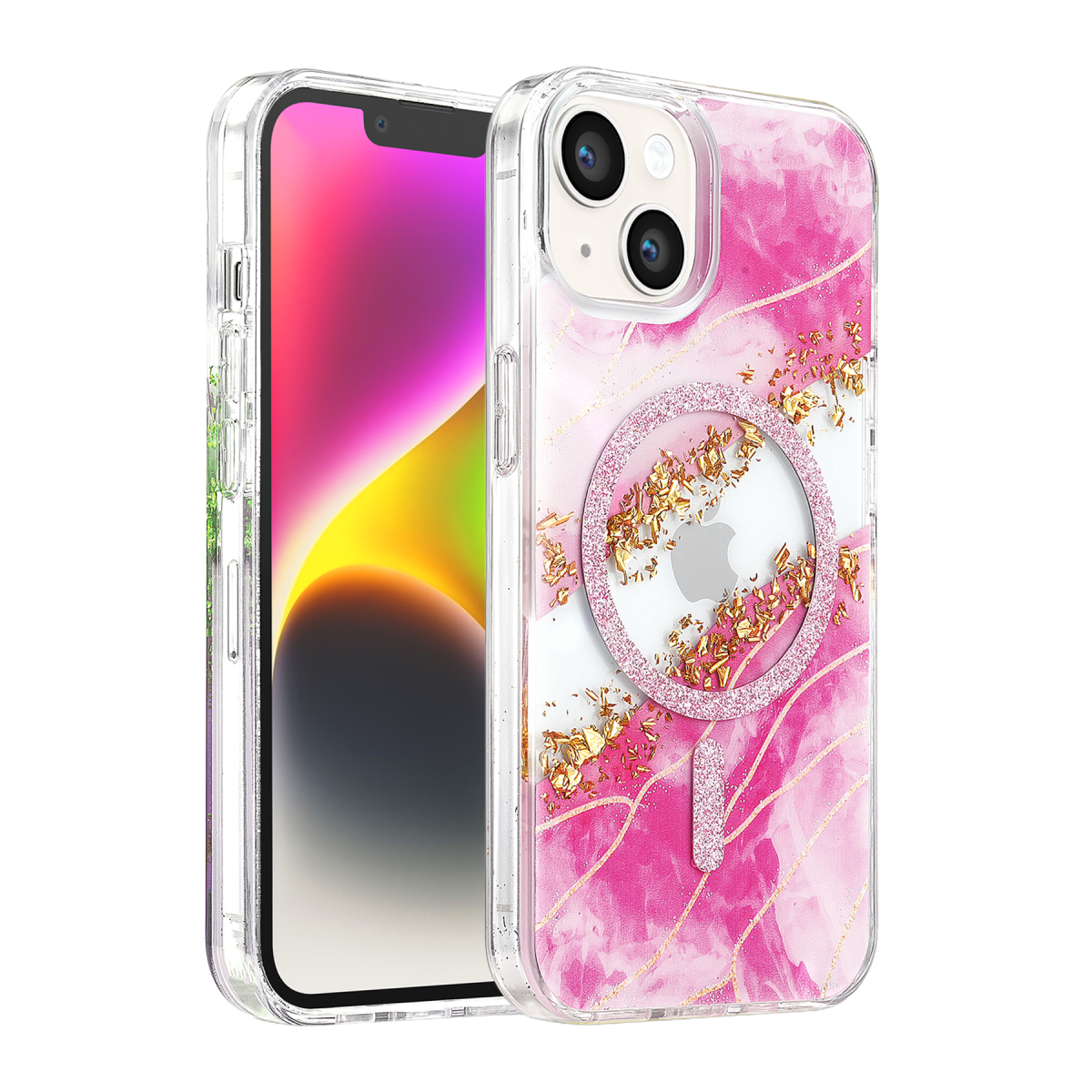 Onegif Apple iPhone 14 Lotus Simli Magsafe Kapak - Pembe