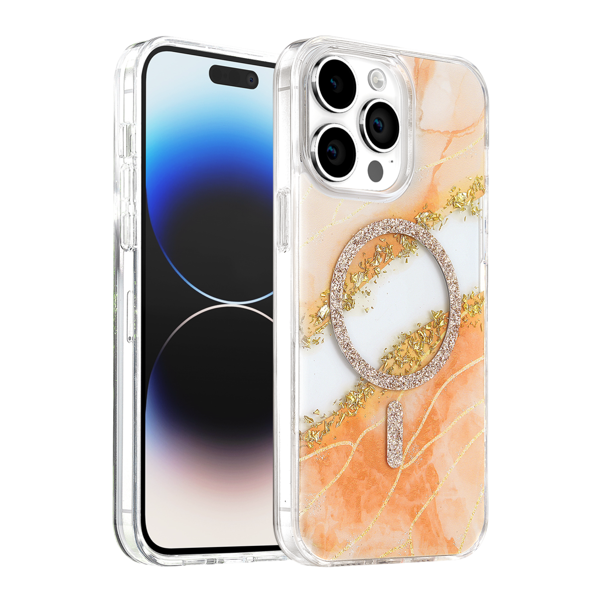Onegif Apple iPhone 14 Pro Max Lotus Simli Magsafe Kapak - Turuncu