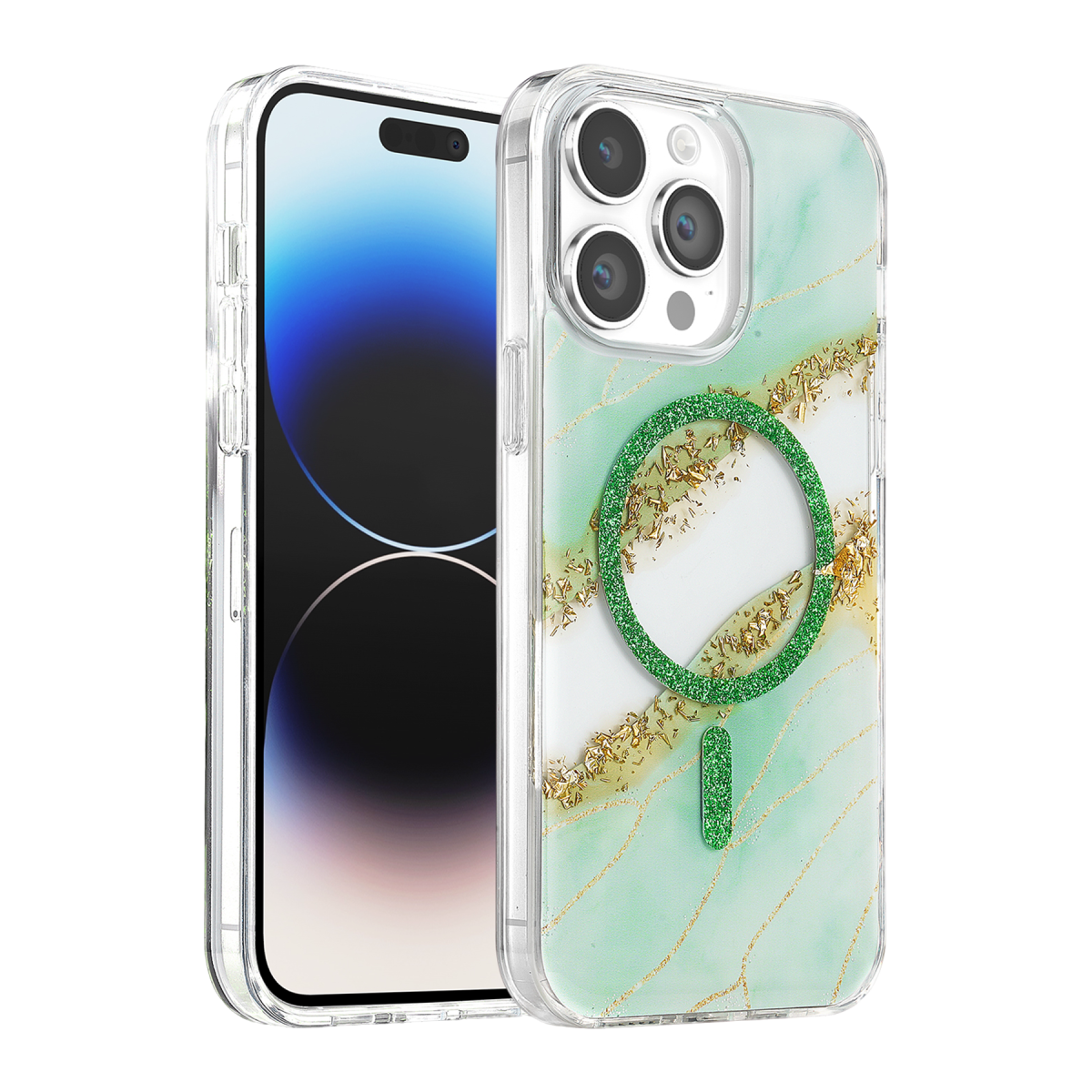 Onegif Apple iPhone 15 Pro Max Lotus Simli Magsafe Kapak - Yeşil